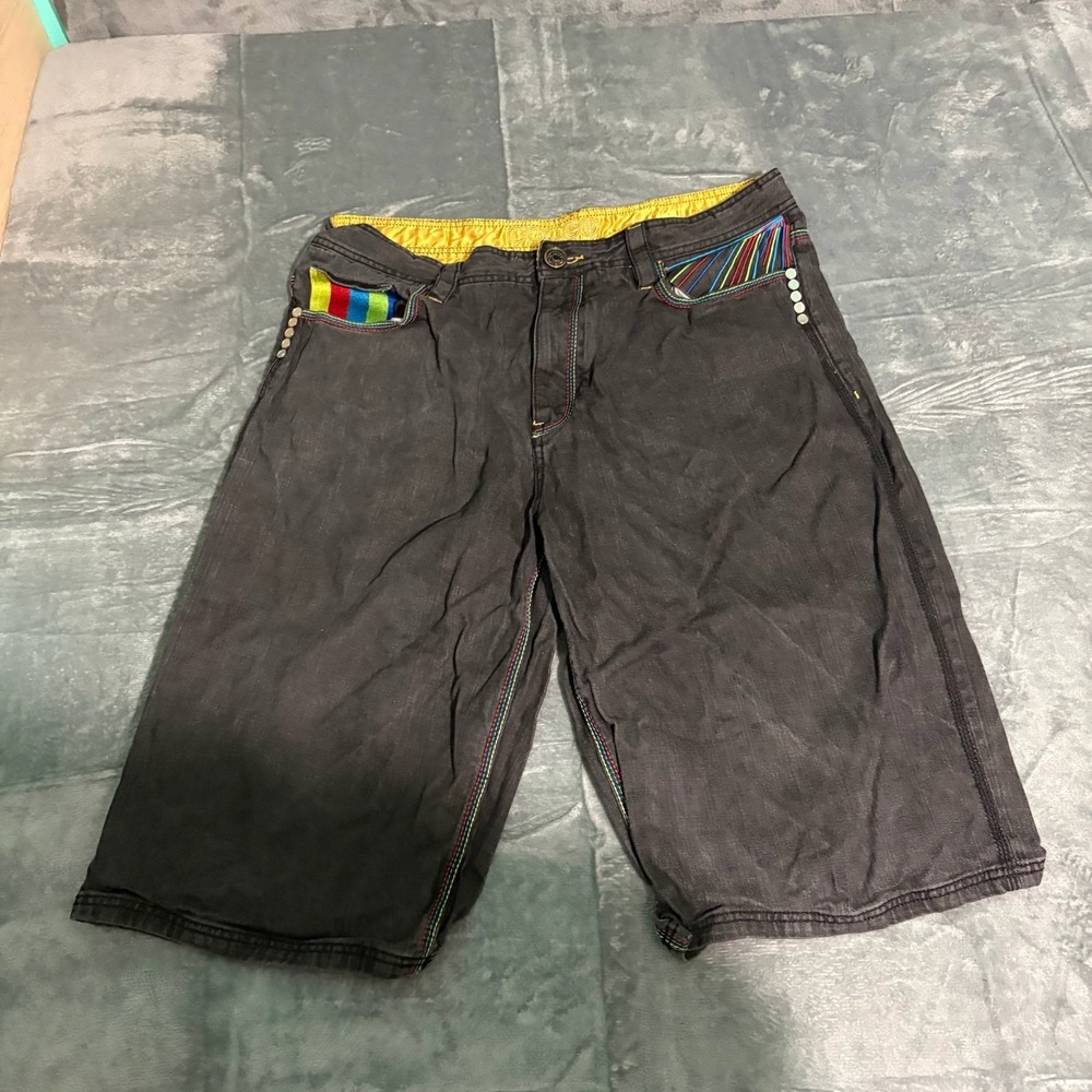 Coogi Jean Shorts Mens 40 Black denim Y2K Baggy HipHop